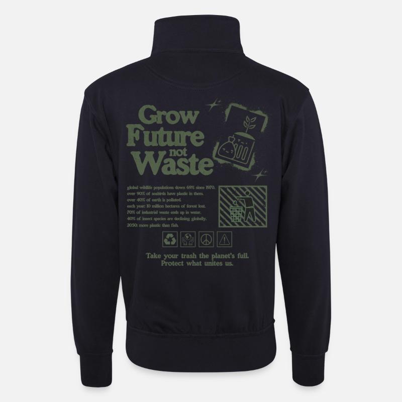 Nachhaltiges Wachstum Statement Druck - Unisex Pullover mit Zip-Kragen - Dunkelnavy