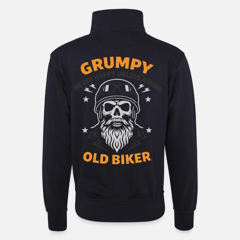 Grumpy Old Biker Skull - Sweat col montant zippé unisexe - bleu marine foncé