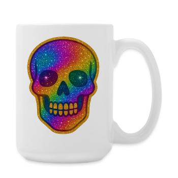 Regenbogen Skull Glitzer zu Halloween - Große Tasse 440 ml - Weiß - Rechts