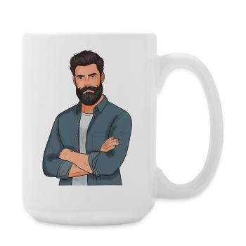 Bartträger Stil im Denimlook - Große Tasse 440 ml - Weiß - Rechts