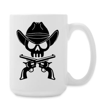 Crâne de cowboy et pistolets croisés (noir) - Grande tasse 440 ml - blanc - Droite