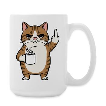 Genervte Katze mit Kaffee und Mittelfinger Cartoon - Große Tasse 440 ml - Weiß - Rechts