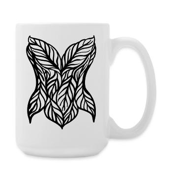 Corset à feuilles élégant – Art au trait inspiré de la nature - Grande tasse 440 ml - blanc - Droite