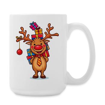 Un renne heureux avec des cadeaux - Grande tasse 440 ml - blanc - Droite