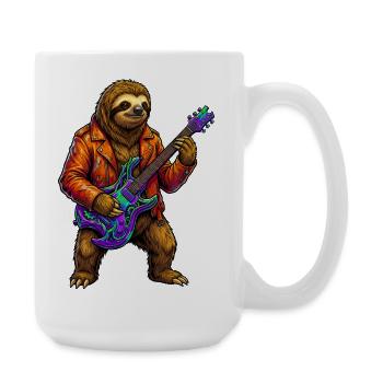 Paresseux en veste de cuir avec guitare électrique néon - Grande tasse 440 ml - blanc - Droite