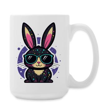 Chic neon bunny with glasses - Large Mug 440 ml - white - Right