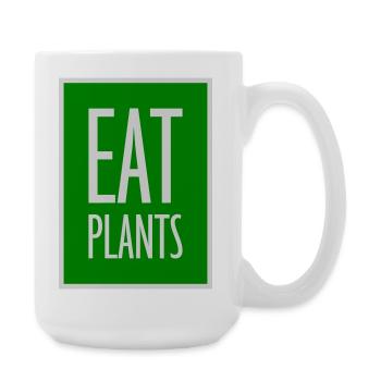 Eat Plants Funny Vegan Vegetarian Statement Logo - Large Mug 440 ml - white - Right