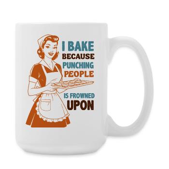 Dicton rétro de cuisine de Backenwitz : Cuisiner au lieu de battre - Grande tasse 440 ml - blanc - Droite