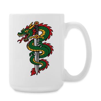 Dragon enroulé autour épée style tattoo - Grande tasse 440 ml - blanc - Droite