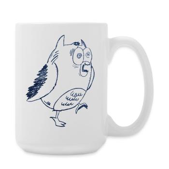 Blauer Sketchvogel mit Kulleraugen - Große Tasse 440 ml - Weiß - Rechts