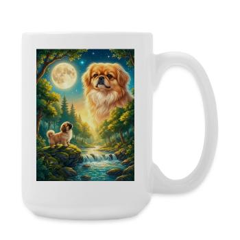 Howling to the Moon Meme Hund Pekingese - Große Tasse 440 ml - Weiß - Rechts