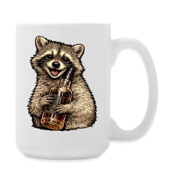 Waschbär mit Whiskyflasche Whiskey - Große Tasse 440 ml - Weiß - Rechts