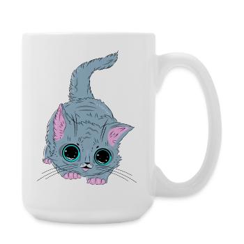 Graues Kätzchen mit Neonaugen - Große Tasse 440 ml - Weiß - Rechts