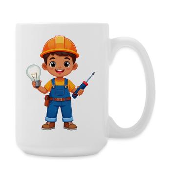 Kleiner Elektriker mit Schraubenzieher & Lampe - Große Tasse 440 ml - Weiß - Rechts