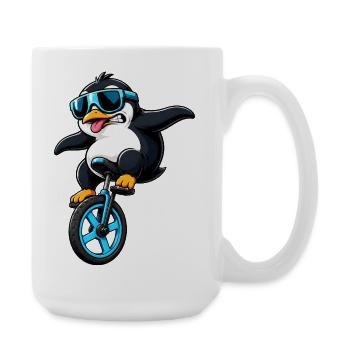 Cooler Pinguin auf Einrad Lustiges Comic - Große Tasse 440 ml - Weiß - Rechts