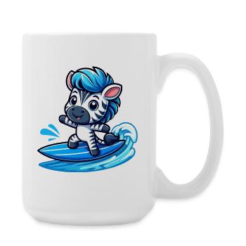 Cute Zebra Surfer Summer Surfboard Cartoon - Large Mug 440 ml - white - Right