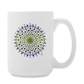 Mandala de fleurs en bleu et vert - Grande tasse 440 ml - blanc - Droite