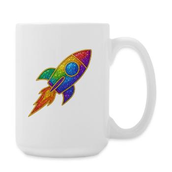 Regenbogen Rakete Glitzer Design - Große Tasse 440 ml - Weiß - Rechts