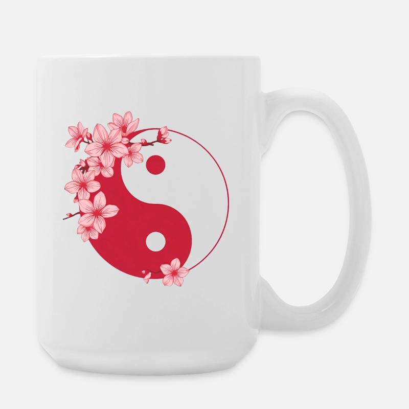 Yin-Yang avec des fleurs de cerisier dans des tons roses - Grande tasse 440 ml - blanc