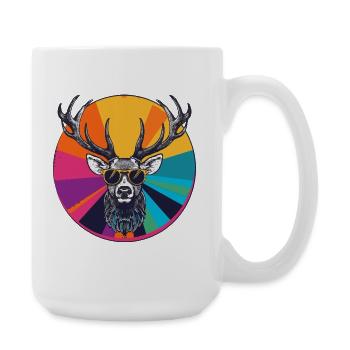 Casual deer with sunglasses - Large Mug 440 ml - white - Right