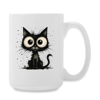 Funny black cat with big eyes – splash - Large Mug 440 ml - white - Right