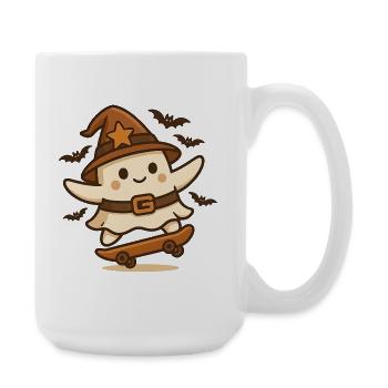 Skater‑Geist mit Hexenhut – Retro Halloween Shirt - Große Tasse 440 ml - Weiß - Rechts