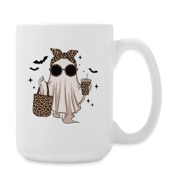 Trendy Halloween Ghost with Leo Accessories - Large Mug 440 ml - white - Right
