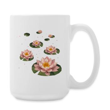 Mehrere polygonale Seerosen auf grünen Blättern - Große Tasse 440 ml - Weiß - Rechts