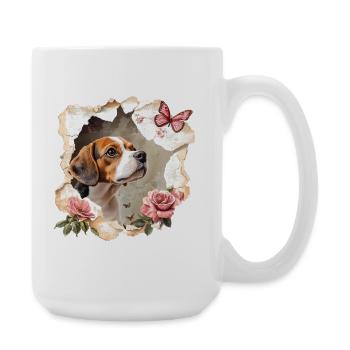 Beagle mit Schmetterling - Große Tasse 440 ml - Weiß - Rechts