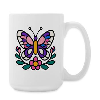 Butterfly with flowers - Large Mug 440 ml - white - Right