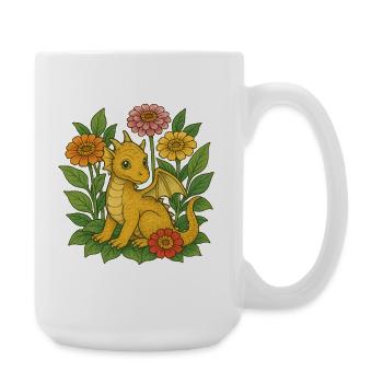 Goldener Drache in Blühen - Große Tasse 440 ml - Weiß - Rechts