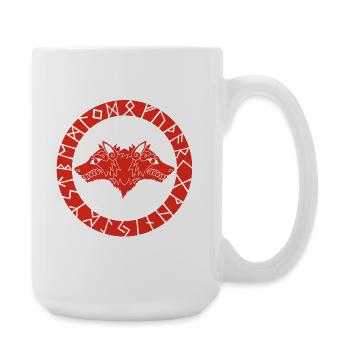 Loup viking rouge à deux têtes - Grande tasse 440 ml - blanc - Droite