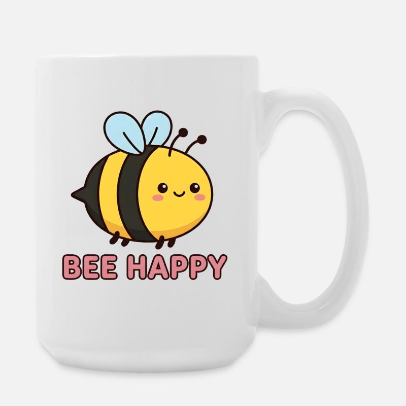 Bee Happy | Cute Kawaii Honey Bee Pun - Large Mug 440 ml - white