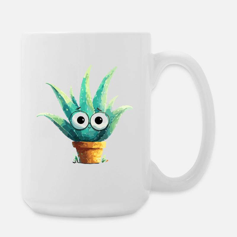 Cheerful aloe with glasses - Large Mug 440 ml - white