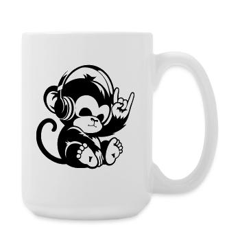 Singe de pierre avec écouteurs et signe de la main de pierre - Grande tasse 440 ml - blanc - Droite