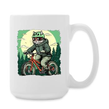 Katzen Bikerin / Velo Kätzchen - Große Tasse 440 ml - Weiß - Rechts