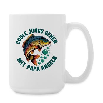 Karpfen angeln mit Papa - Große Tasse 440 ml - Weiß - Rechts