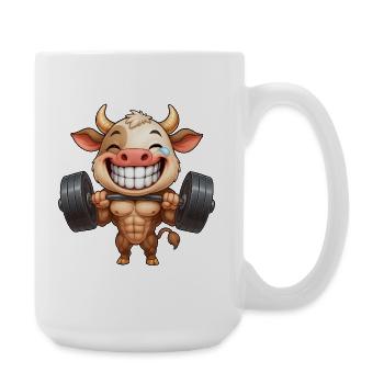 Muskulöse Kuh Stier Kraft Bodybuilding Hantel - Große Tasse 440 ml - Weiß - Rechts