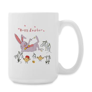 Easter bunny with chicks - Large Mug 440 ml - white - Right