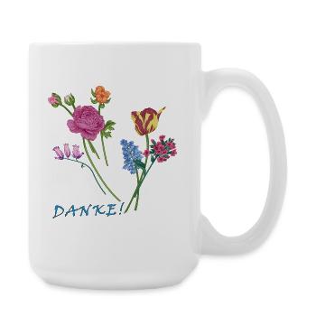 Danke mit einem Blumenstrauß  - Große Tasse 440 ml - Weiß - Rechts