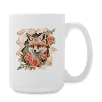 Fuchs mit Rosen Vintage - Große Tasse 440 ml - Weiß - Rechts