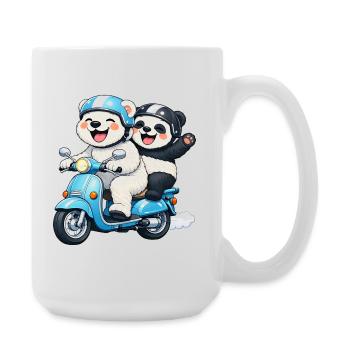 Polar Bear and Panda Bear on a Scooter - Large Mug 440 ml - white - Right