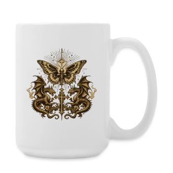 Okkulter Schmetterling mit Drachen – Gothic Dark - Große Tasse 440 ml - Weiß - Rechts