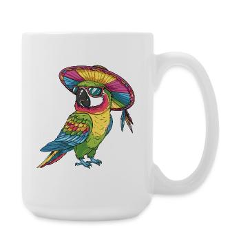 Papagei Comic Lustig Sombrero - Große Tasse 440 ml - Weiß - Rechts