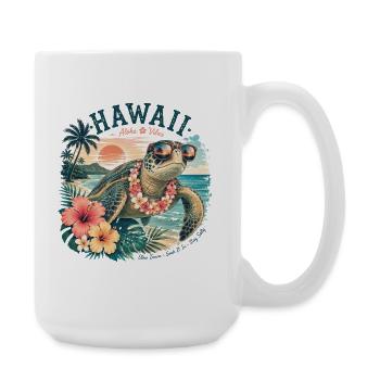 Hawaiian turtle with sunglasses - Large Mug 440 ml - white - Right