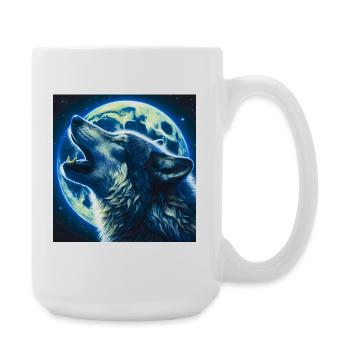 Wolf heult zum Vollmond - Große Tasse 440 ml - Weiß - Rechts
