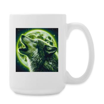 Wolf heult zum Vollmond - Große Tasse 440 ml - Weiß - Rechts