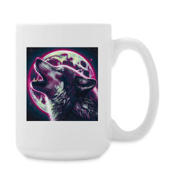 Wolf howls at the Full Moon - Large Mug 440 ml - white - Right