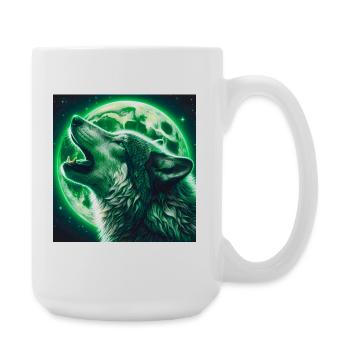 Wolf heult zum Vollmond - Große Tasse 440 ml - Weiß - Rechts