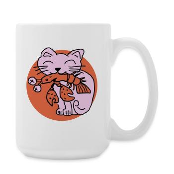 Katze frisst Krebs auf - Große Tasse 440 ml - Weiß - Rechts